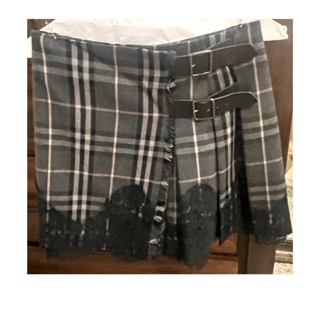 Burberry Black and Gray Plaid Mini Skirt